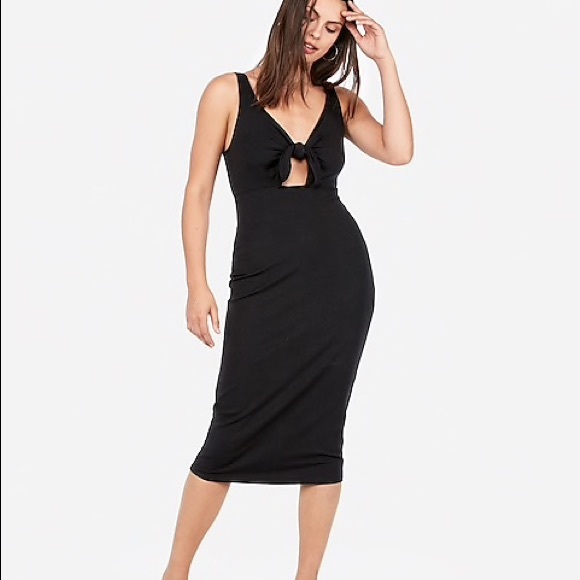 Express Dresses & Skirts - Express Ribbed 🎀 Tie Front Midi Dress 👗 Black